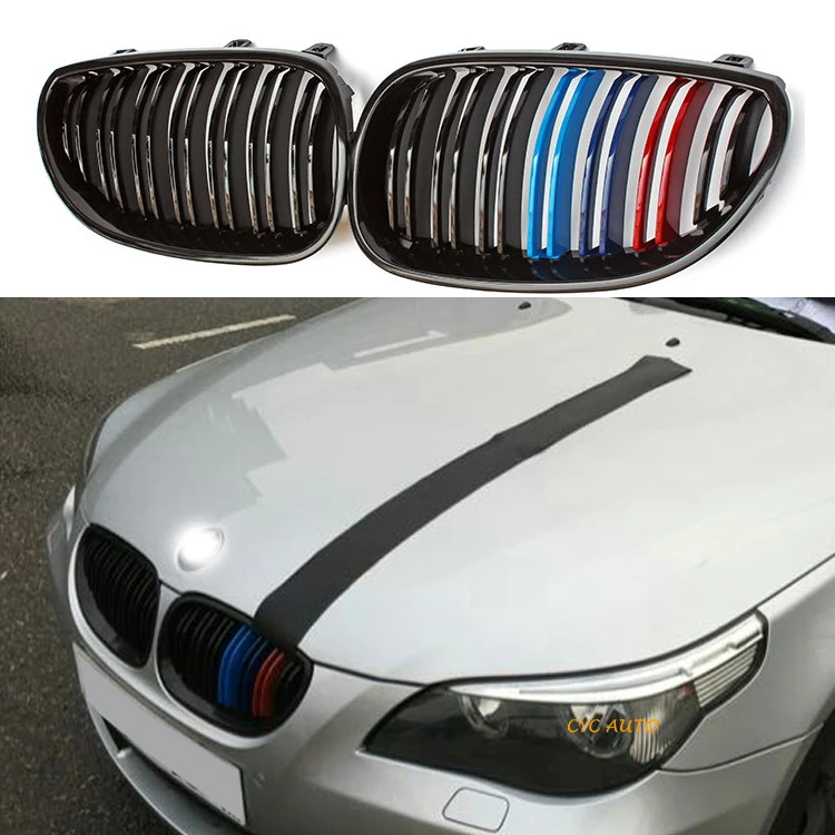 E60 car parts body kit For BMW E60 E61 5 series Double trip Gloss black grille 2004 2005 2007