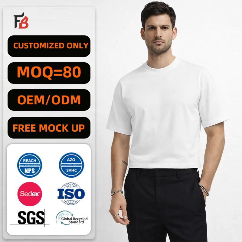 Custom t Shirt Men's 100% Cotton Heavyweight Oversized Drop Shoulder Streetwear Blank Boxy Fit Crop t Shirt for Men