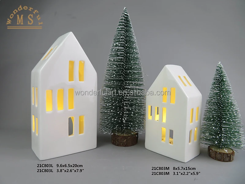 OEM Porcelain Christmas Led House tabletop candle holder Indoor tea light ceramic decoration for home decor festival gift