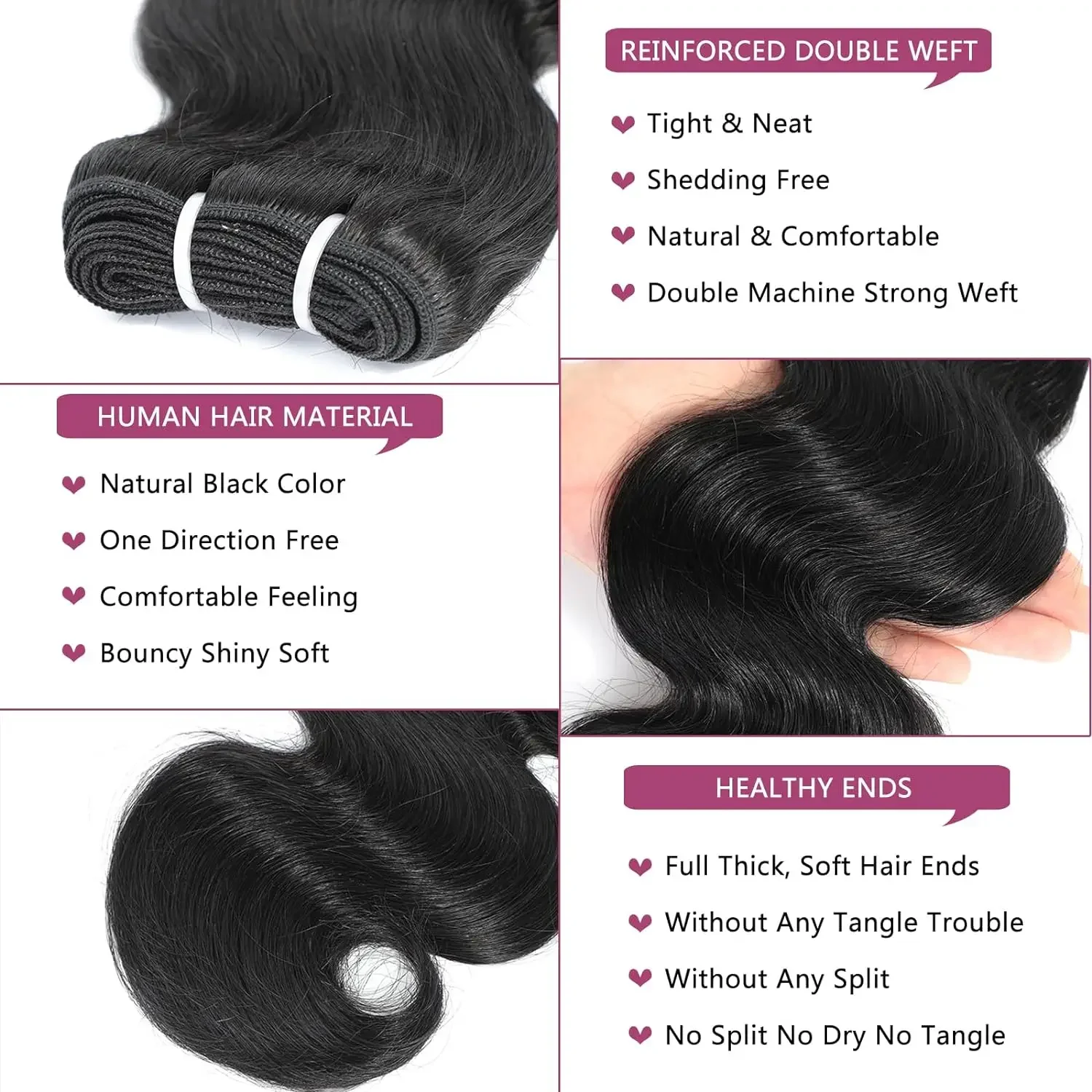 Body Wave Bundles Echthaar 4 Bündel 12A brasilianisches Echthaar Weave 100% unbearbeitet_voghion.com