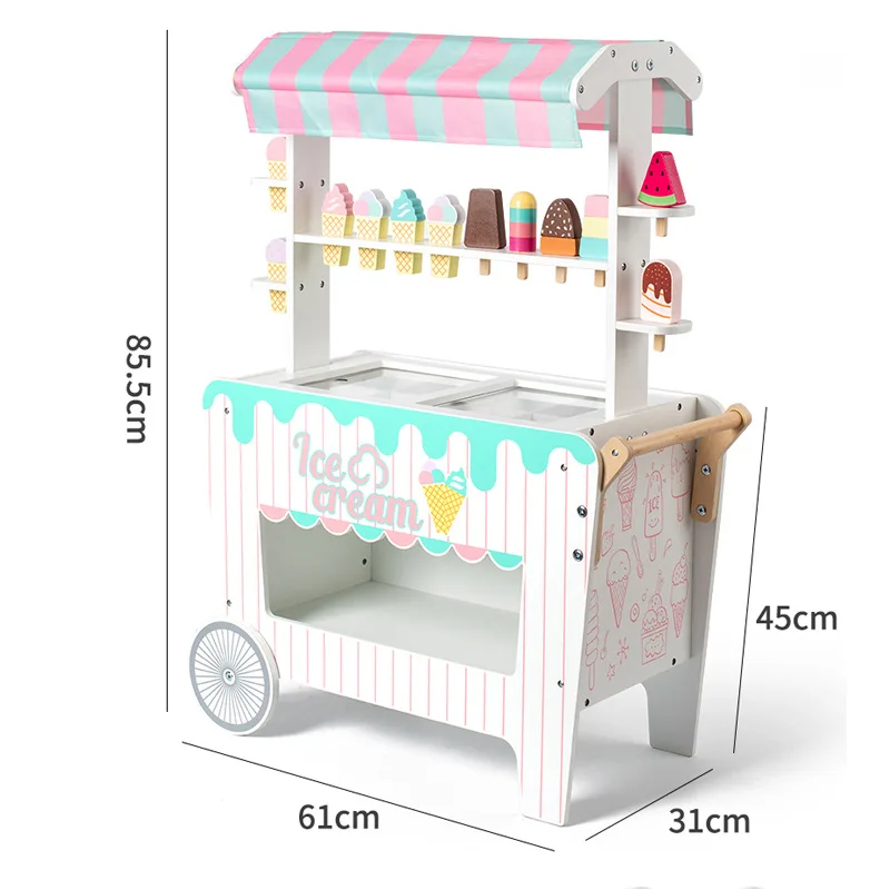 Wooden Children Play House Simulation Stall Toys Role Play Popsicle