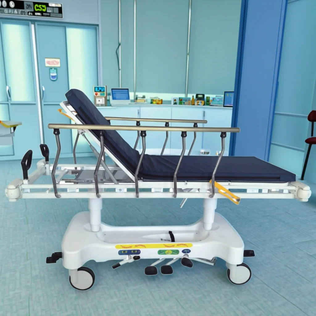 Hospital Medical Trolley with Gas-Assist Backrest Multi-Level Positioning for Patient Transfers 5