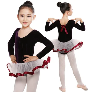 Teen Ballet tutu long sleeved velvet gymnastics leotard for girls train leotard for dance