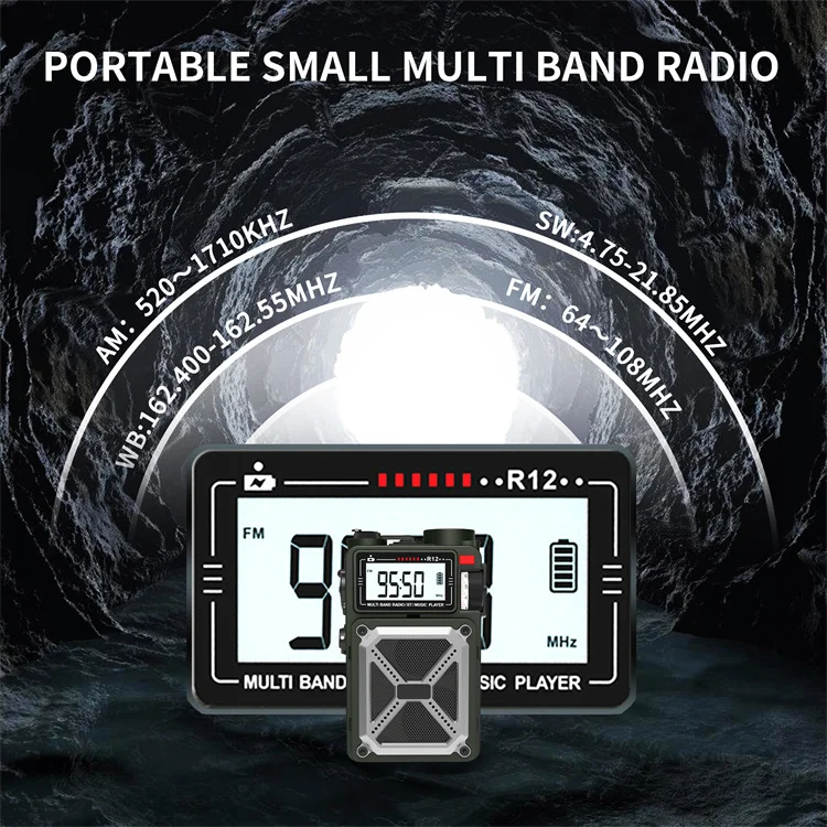 Portable Weather Alert AM/FM/SW/WB Pocket Radio Receiver Solar Power Bank Waterproof 4000mAh Rechargeable Hand Crank Retro Radio
