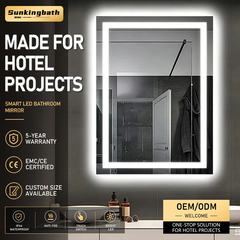 Best Selling Hotel Waterproof Ip44 Smart Led Bathroom Mirror Customized Size Espelho De Banheiro LED Mirror With Led Light