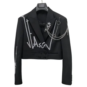 YDC Autumn Fashion Black Suit Double-Breasted  Casual Jacket for WomenRegular Sleeve Women's Jackets