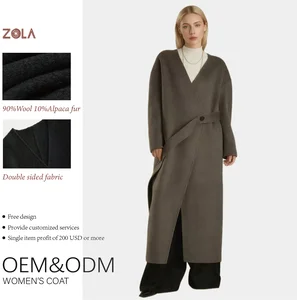 Fashion-Designed Ladies Casual Long Wool Alpaca Fur Coat Breathable Winter Coat with Belt for Women