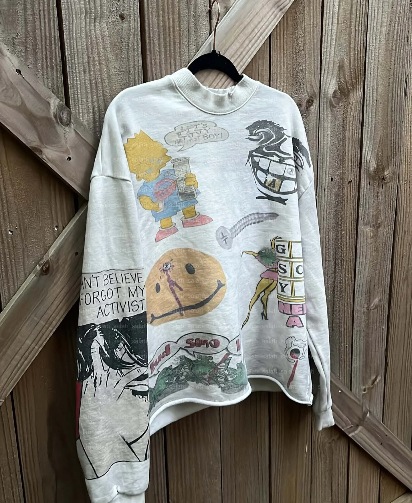 Salati Custom Cotton Raw Hem Dirty Acid Wash Effect Oversized Graphic Print Tee T-shirt Thermal Full Long Sleeve T Shirt for Men gallery 2