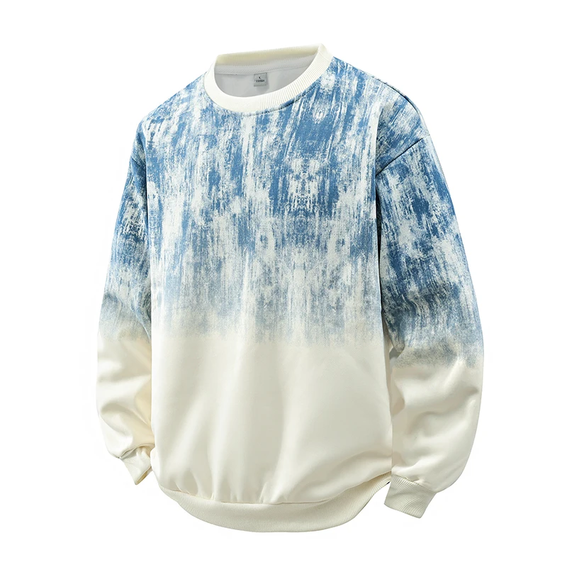 Gradient tie-dye print crew neck sweatshirt, men's casual long-sleeved pullover.