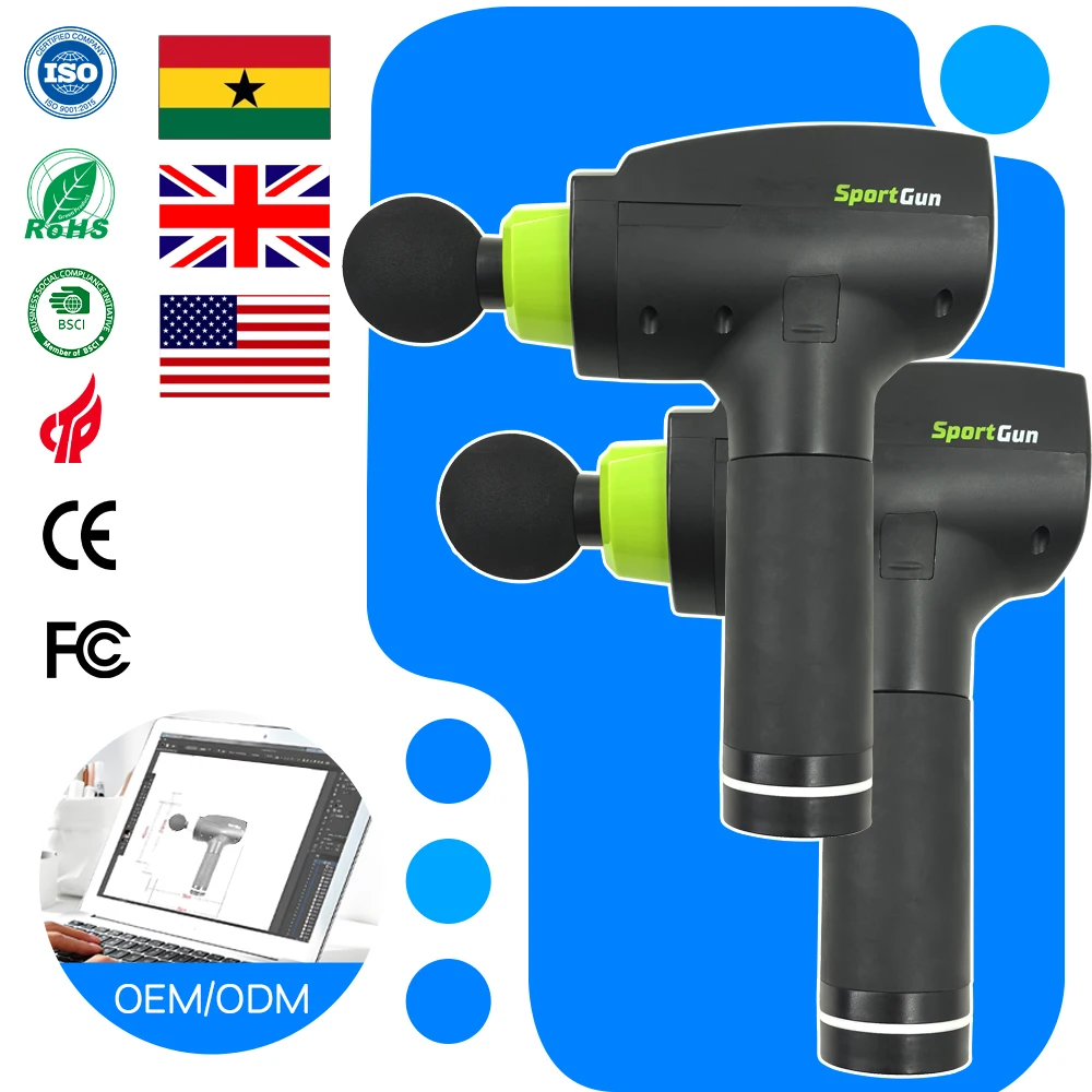 Portable Massage Gun 5 Interchangeable Heads 5 Speed Levels Deep Tissue Brushless Motor Wireless Remote USB Rechargeable Body
