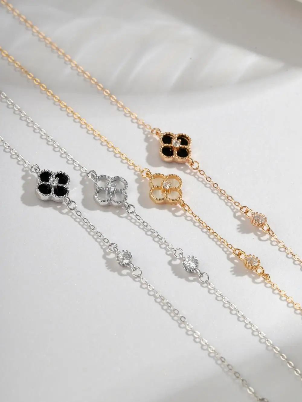 KAKODIY Certified Jewelry 925 Sterling Silver Rhodium 14K 18K Gold Plated Chain Charm Four Leaf Clover Lucky Bracelet detail 3