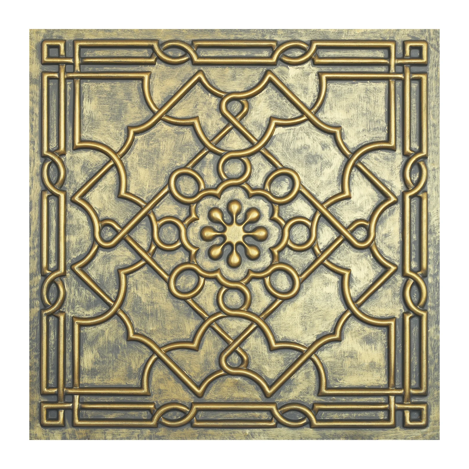 Vintage embossed tin ceiling tiles Decorative tin wall tile Easy to Install PVC Panels for Public house PL09 Ancient gold