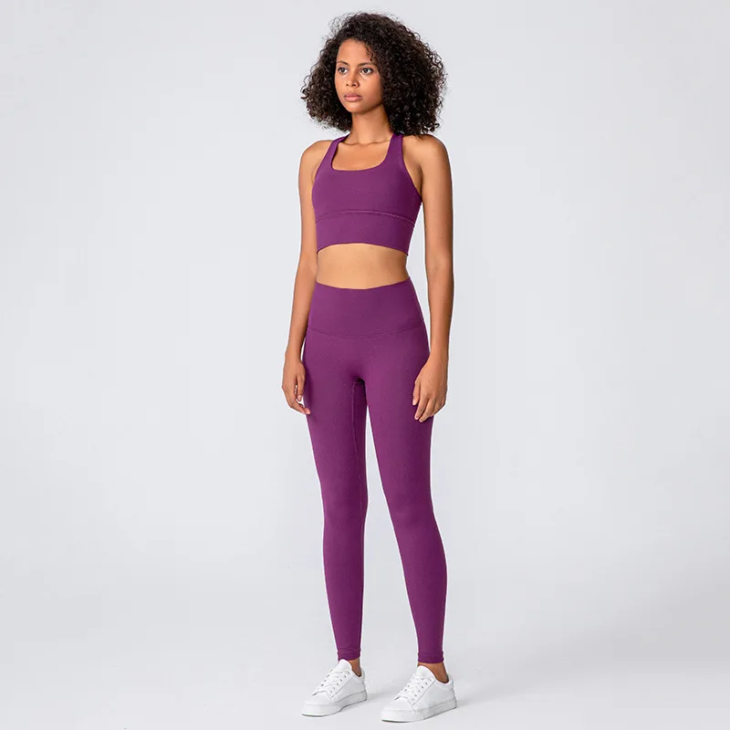 Shockproof Women Sport Bra Top Solid Color Breathable Gym Leggings ...
