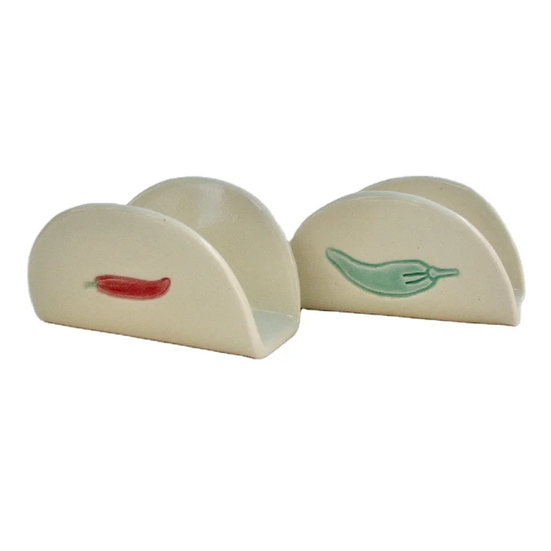 Custom Pepper Pattern Kitchen Set Oven & Microwave & Dishwasher Safe Porcelain Taco Holder