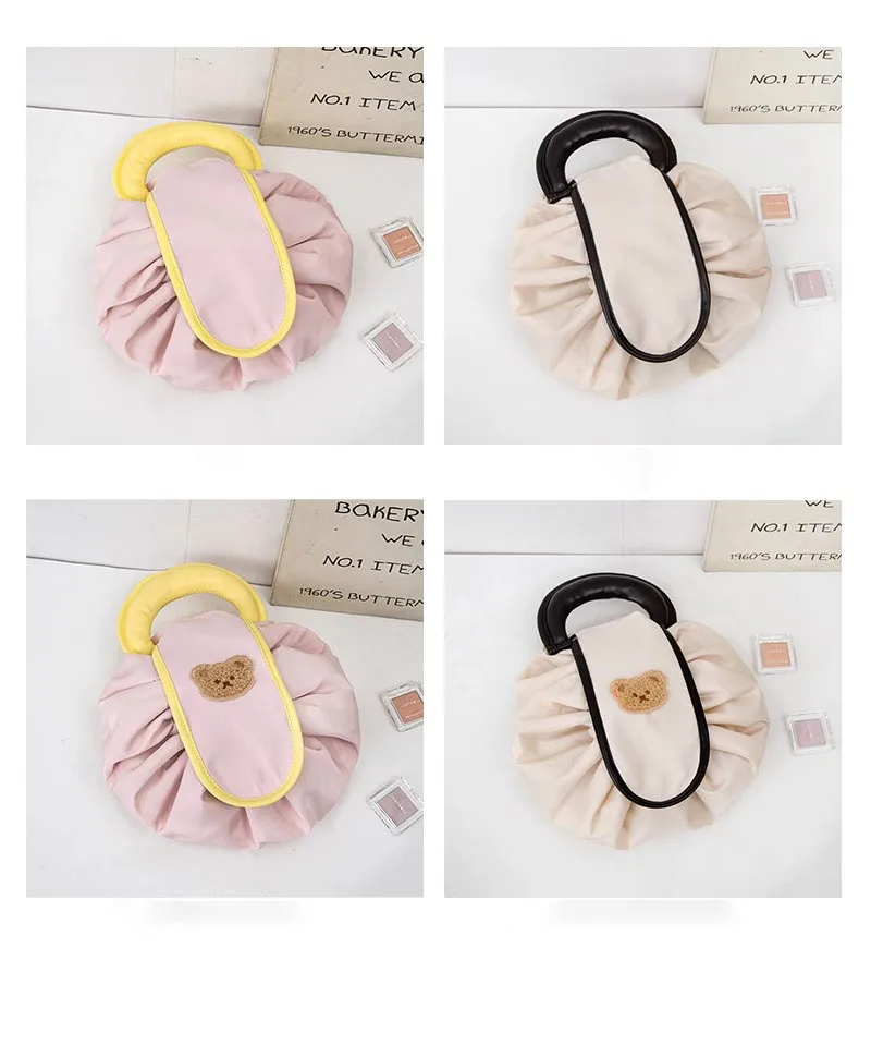 Lazy Drawstring Make up Bag Portable Large Travel Cosmetic Bag Pouch Travel Makeup Pouch Storage Bag Organiser for Women Girl