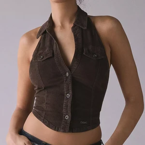 Wisrise Fashion Custom OEM & ODM Y2K Retro Style Women's Brown Corduroy Halter Slim Fit Crop Top