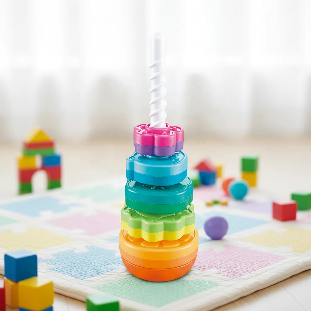 Konig Kids Colorful ABS Plastic Spinning Rainbow Circle Tower Early Learning Toy Unisex for 0-24 Months
