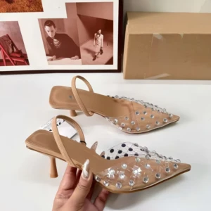 Transparent Wave Dot Water Diamond Sexy Rear Strap Summer Women's Pointed Toe Outdoor Women's High Heels Sandals