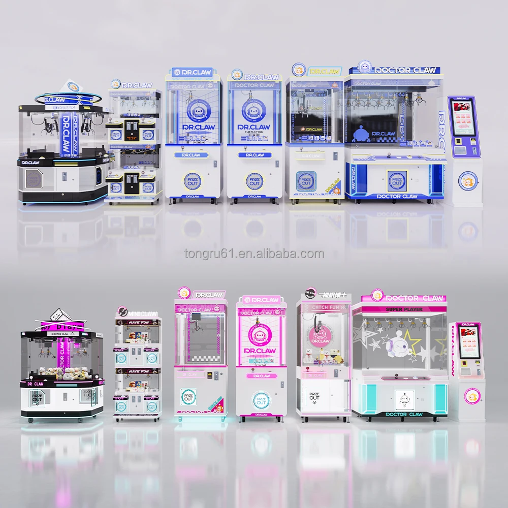 Luminous Crane Toy Coin-Operated Arcade Prize Vending Game Top Box Teddy Bear Claw Machine for Kids Game Centers Made of Plastic