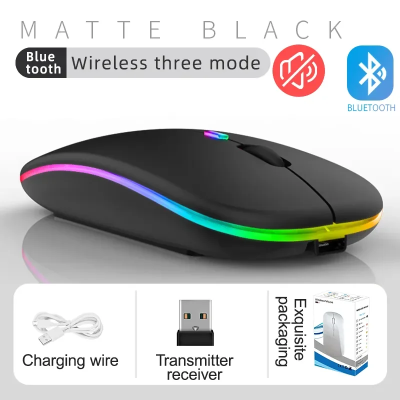Custom 2.4GHz bluetooth 5.0 Dual Mode Wireless Mouse Silent LED RGB Backlight Rechargeable Gaming Wireless Mouse for Laptop ipad