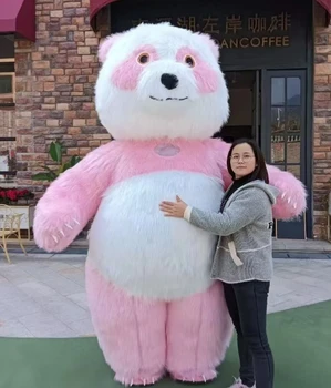 2026 inflatable custom pink panda mascot costume long hair polar bear halloween mascotte plush christmas for adult MOQ 1PC