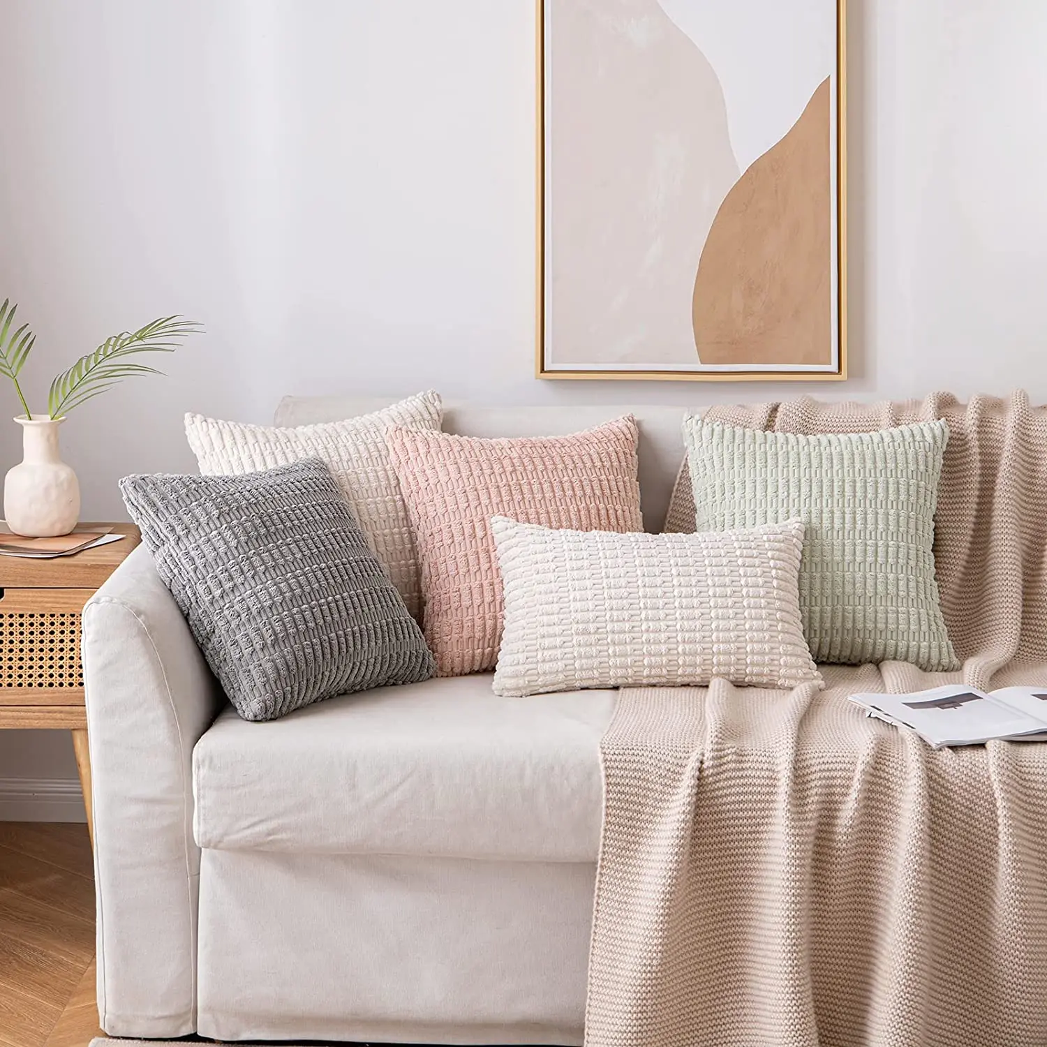 Farmhouse Boho Striped Pillow Covers Corduroy Throw Pillow Covers Pillow Case Cushion Cover