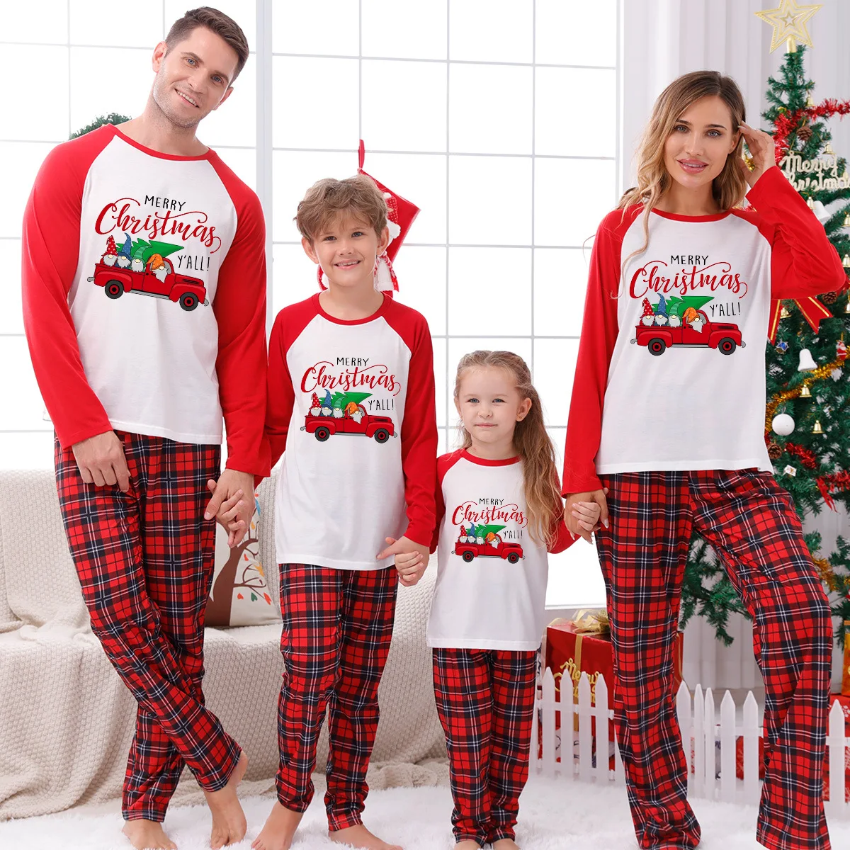 Custom Christmas Pajamas Blank White And Red Plaid Xmas Christmas ...