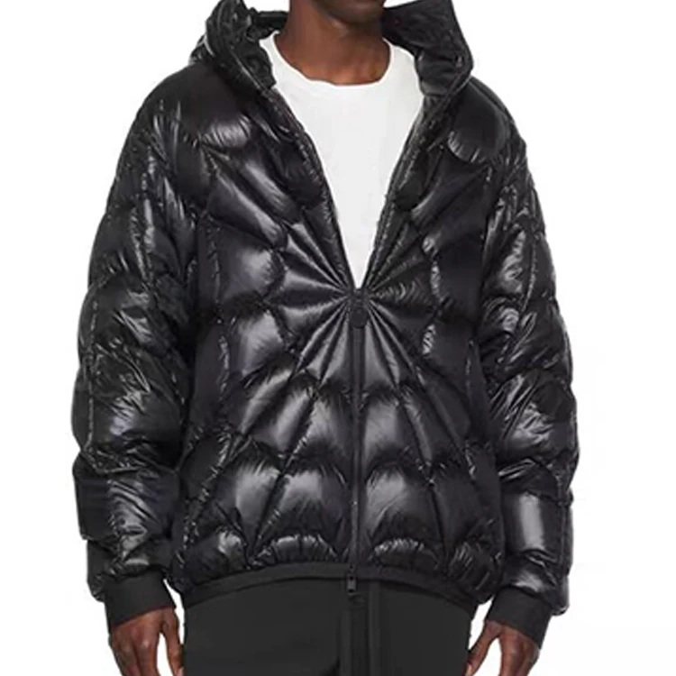 Source High street new fashion custom bubble jacket spider web padded  cotton men winter jackets black shiny puffer jacket on m.