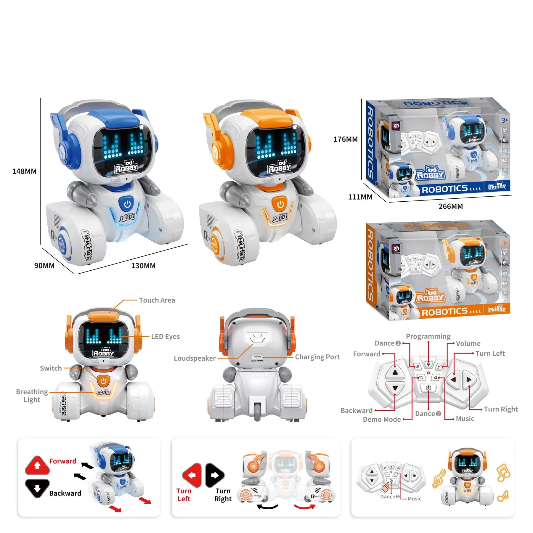 Educational Robot Toy Forward, Backward, Turn Left &, Right, Programming, Automatic Demonstration, Patrol, Dance, Song, Volume