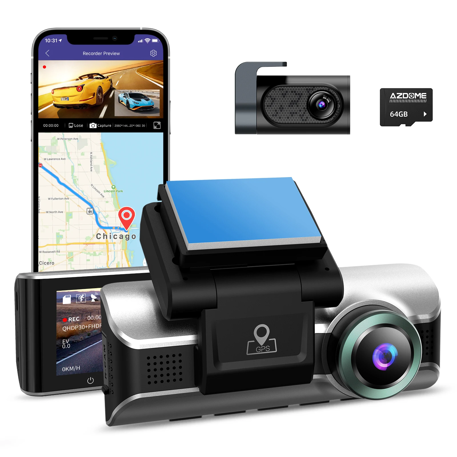 3 Channel 4K Dash Cam, WiFi Dual Dash Camera for Cars, 3 Channel Dash Cam  with