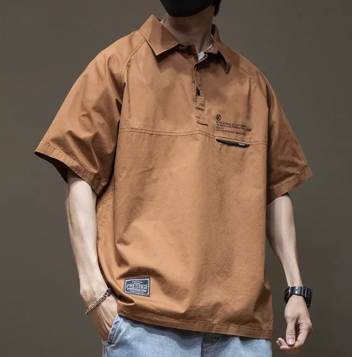 Summer Overalls Shirt Men's Polo Shirt Loose Large Size Men's Shirt 2025 Autumn Short-sleeved T-shirt Casual Top