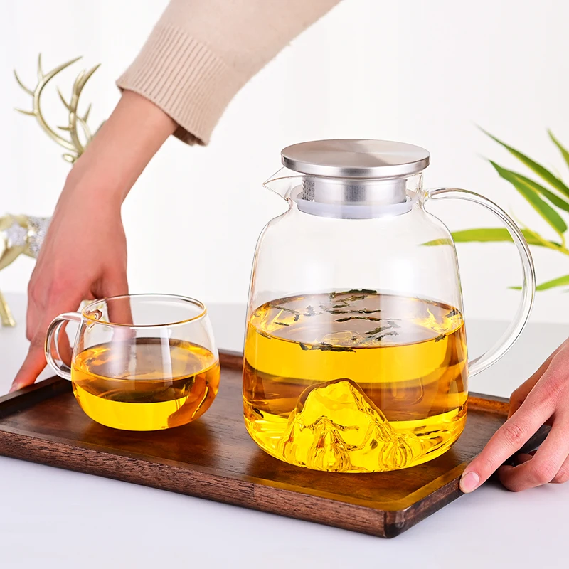 2000 ML Glassware High Borosilicate Glass Tea Pot Set Heat Resistant Clear Glass Tea Pot With Tea Warmer