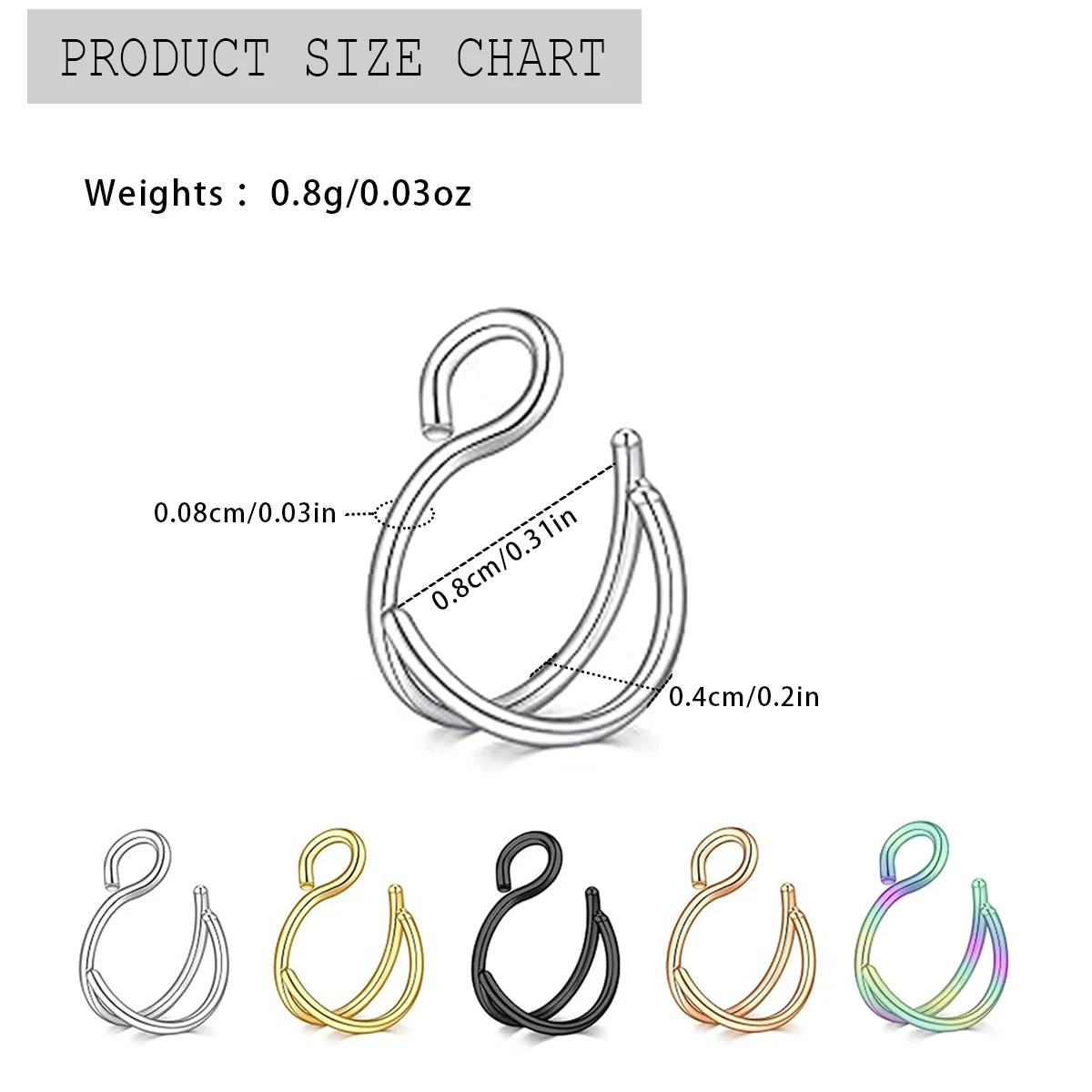 double fish hook nose Punk Style Double Fishhook Non-Piercing Nose Rings Stainless Steel Ear Clip  Cuff Hypoallergenic Lip Jewelry for Women and Men