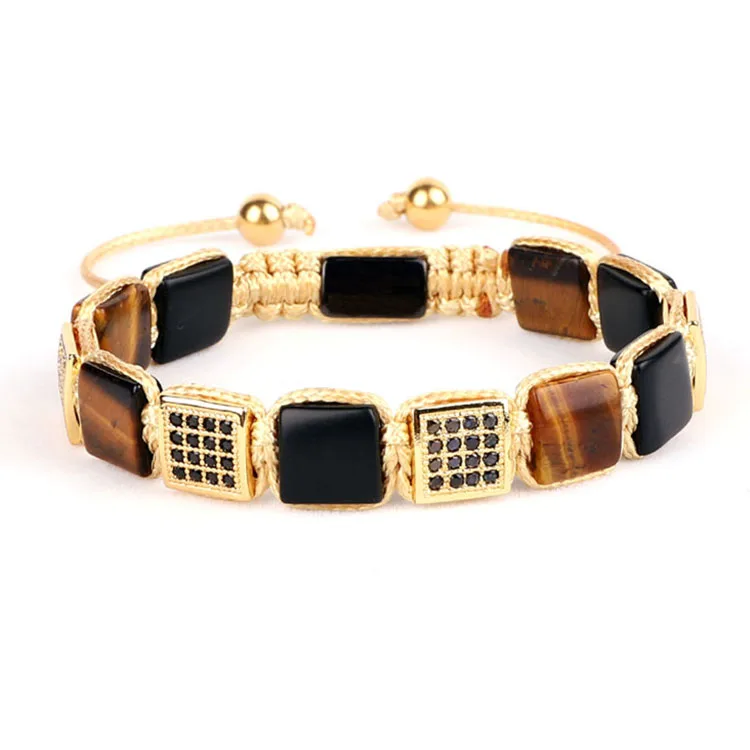 ❤まゆさま❤金龍Bracelet❤ Men's Macrame Friendship Bracelet with Rectangle CZ Pave Charm and