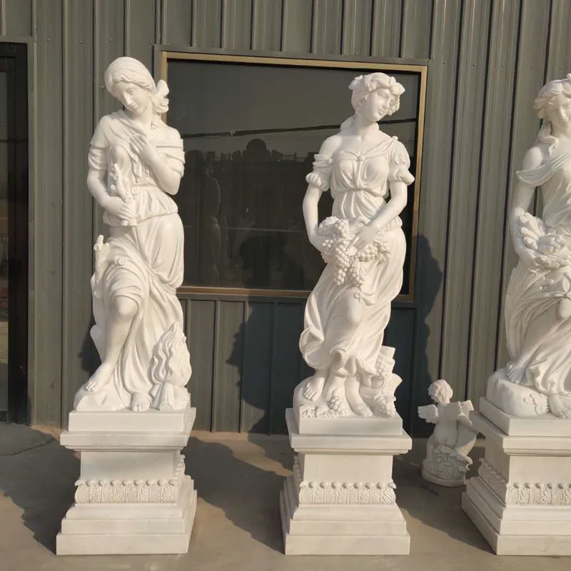 product white stone carving figure life size garden art sculpture famous four seasons goddess statue marble-1