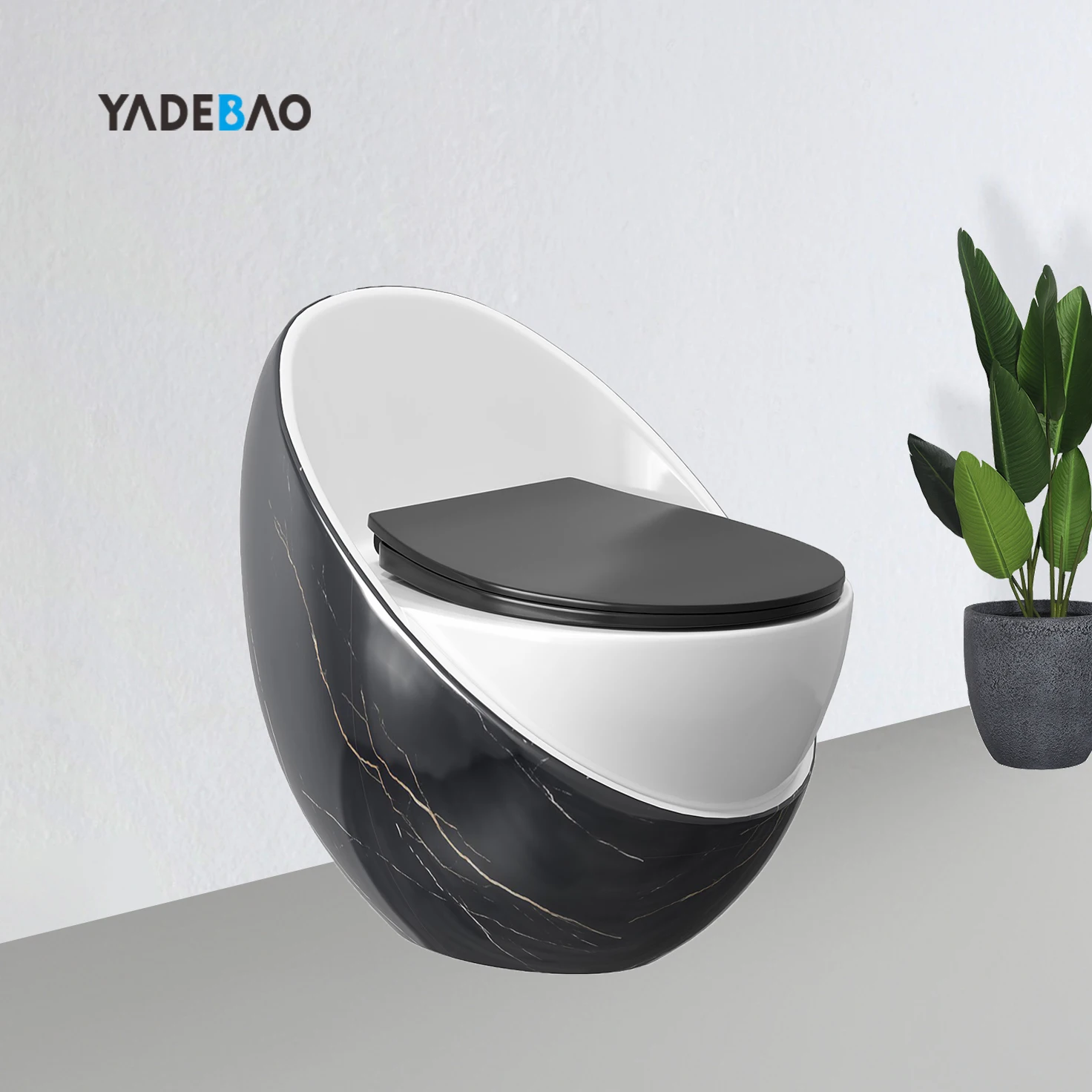 Wholesale Hotel Floor Mounted Egg Shape Toilet Bowl Ceramic Sanitary Ware Bathroom WC Commode One Piece Black Marble Toilets