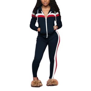 2026 Popular Sport Suits Women's Fashion Side Stripe Hooded Winter Two Piece Outfits Jogging Suits Fleece