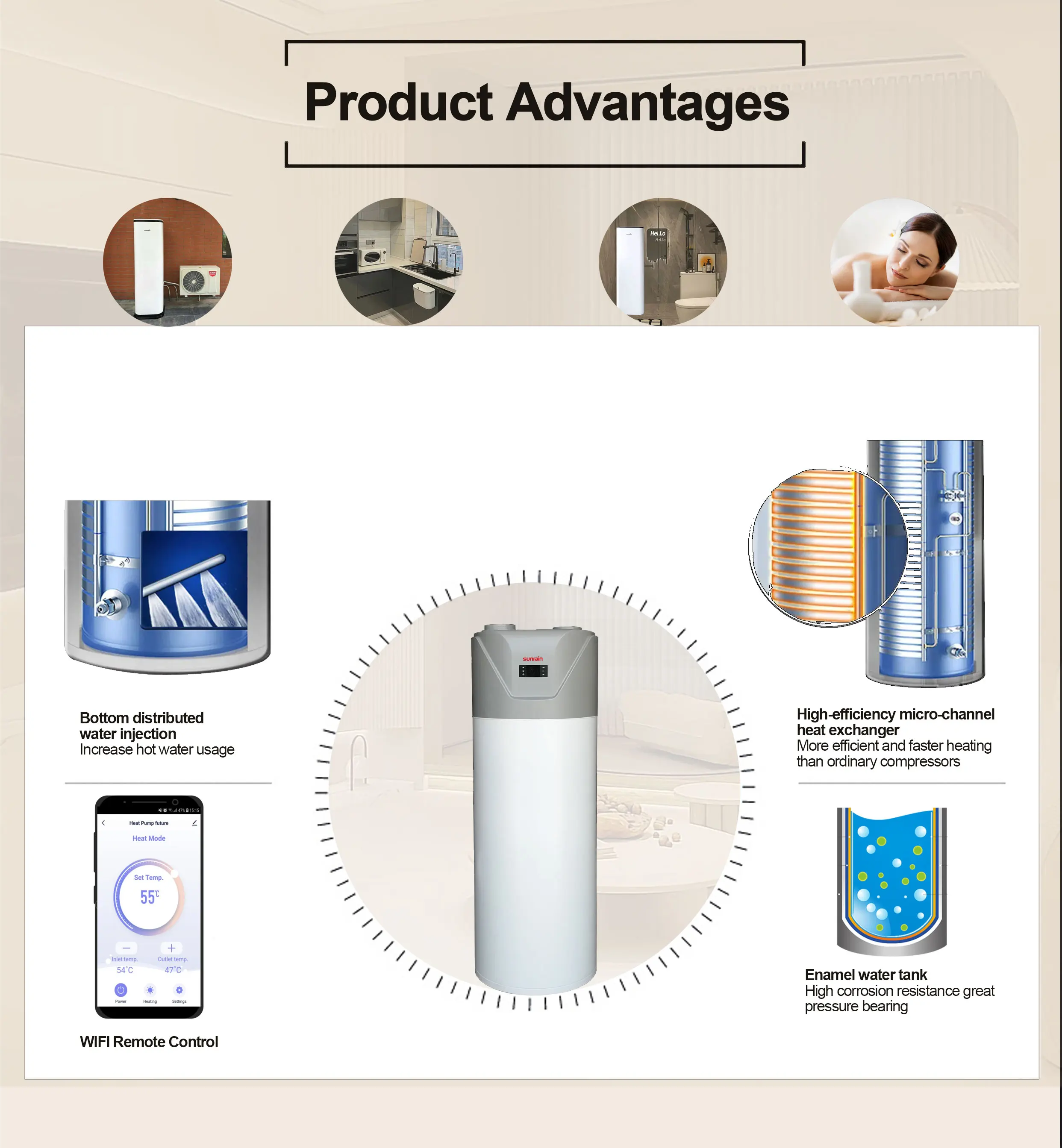 300l Manufacturer Hot Sales R290 Wifi Hybrid Water Heater Air Source