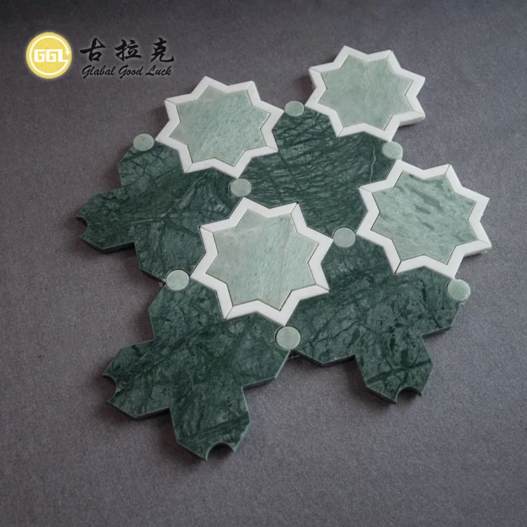 Modern Customized Flower Shape Green Stone Mosaic Wall Floor Tile Waterjet Marble Mosaics