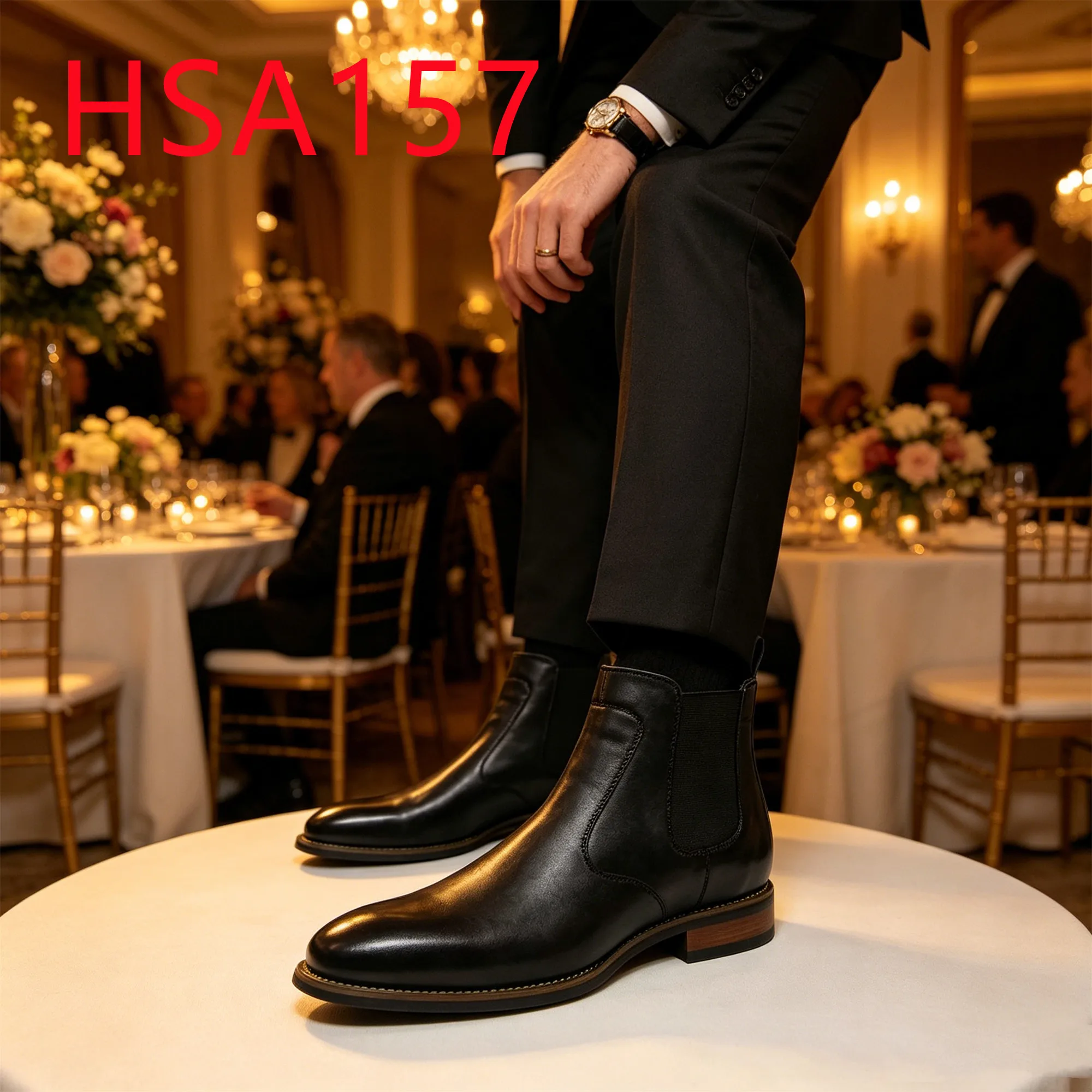 HY,Hua Singh Corporate Events Mid-Barrel French Style Dress Shoes Elastic Goring Design Full Grain Leather Office Shoes HSA157