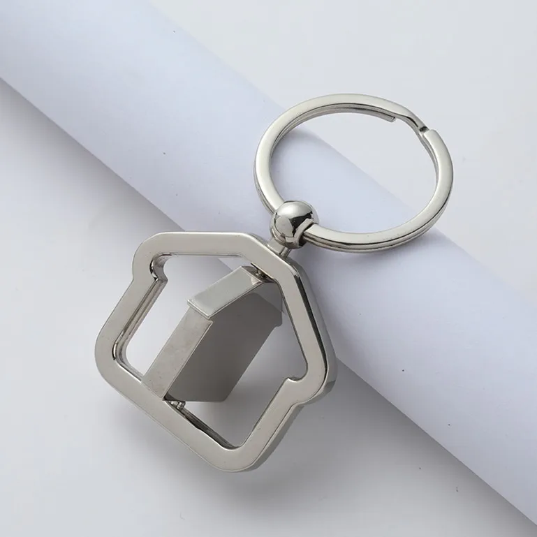 Personalised Metal House Shaped Keyring Custom Engraved Keychain_voghion.com
