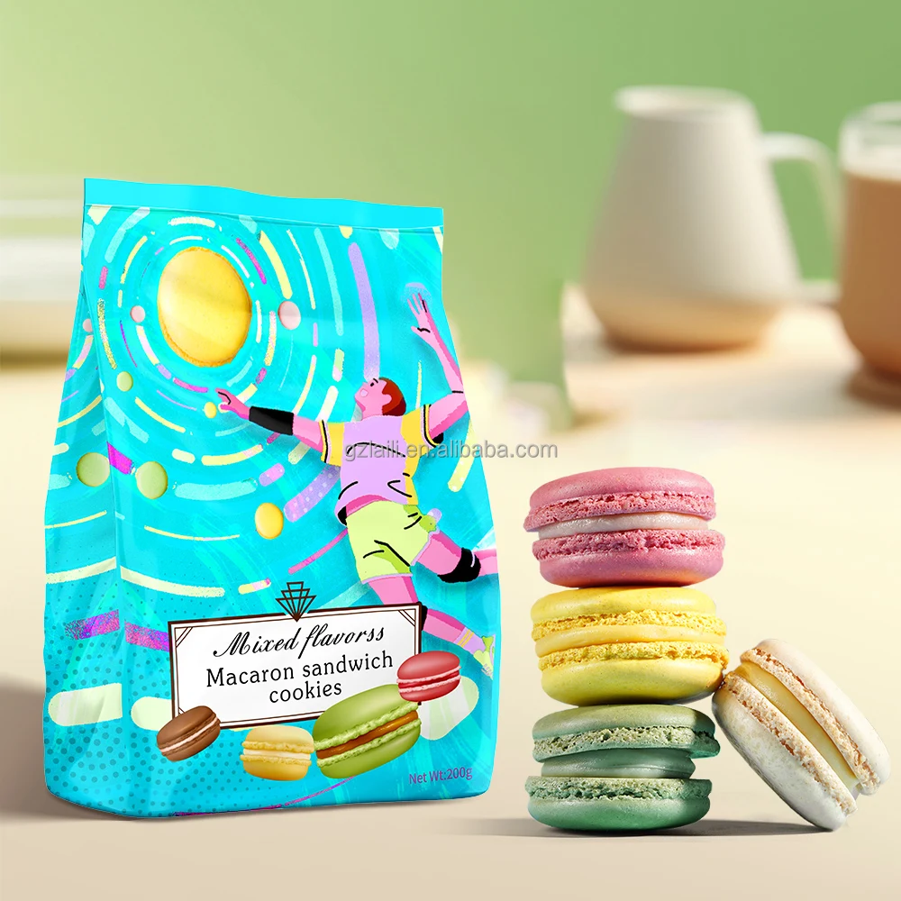 Factory Healthy Macron Sandwich Biscuits Crispy Baked Cookies Multiple Flavours-Chocolate Yogurt Egg Sweet Taste Packaged Boxes
