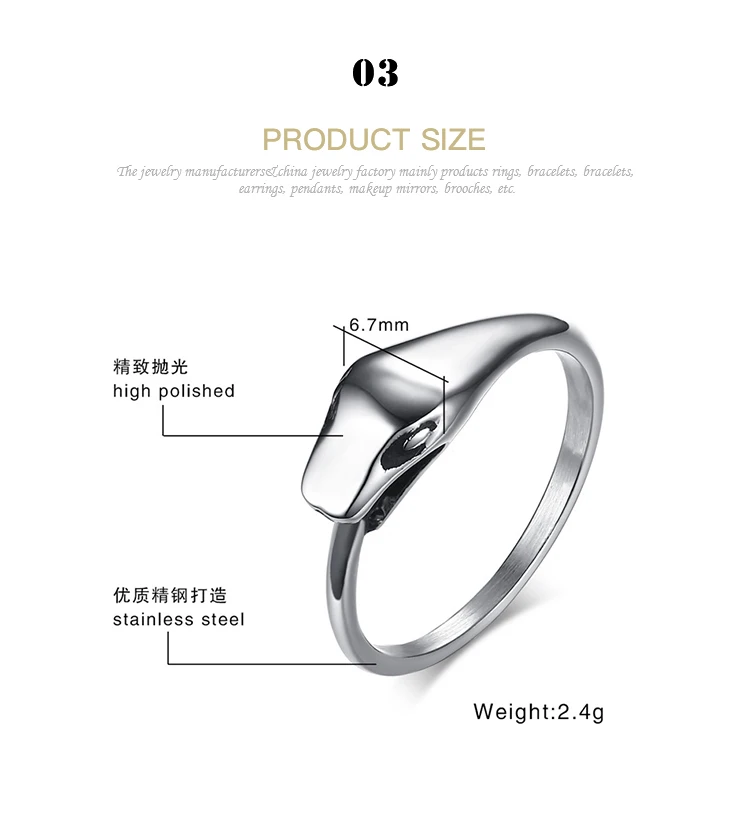 High Quality Silver 6.7MM Titanium Steel Snake Shape Male and Female Personality Korean Ring RC-384