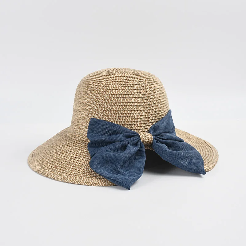 Japanese Split Bow Wide Brim Straw Hats Customized Women Summer Outing