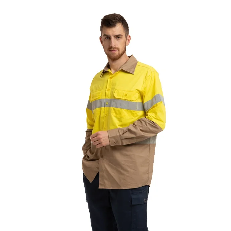 Hot Sale Australian Long Sleeve High Visibility Cotton Drill Reflective Mining Hi Vis Work Shirt