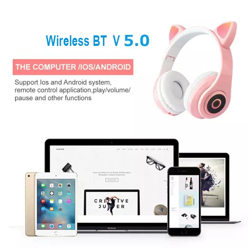 Dropshipping Products 2021 New Gaming Waterproof Sport Stereo Computer Phone Music Children Cute Cat Ears Headset Wireless Headphones - ANKUX.COM