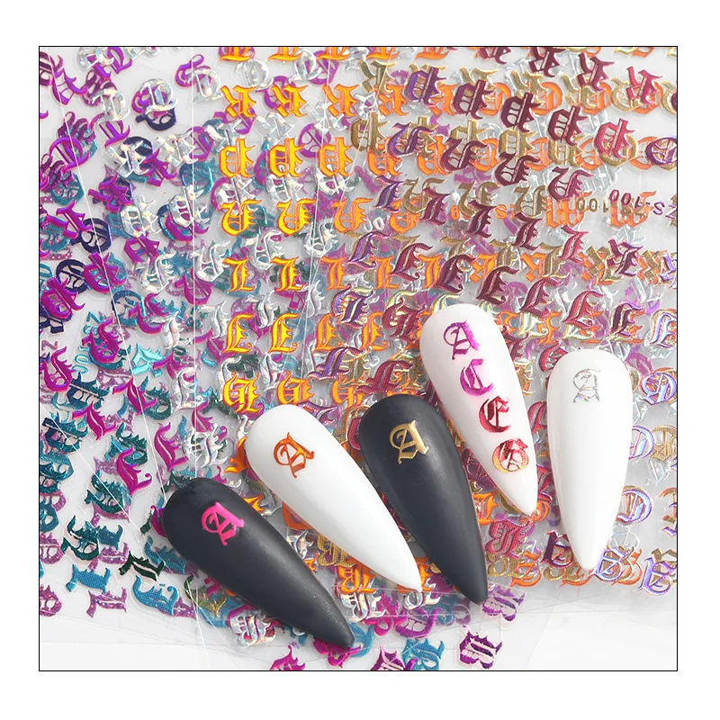 3D наклейки для ногтей розовые золотые белые серебряные буквы алфавита дизайн переводки украшения