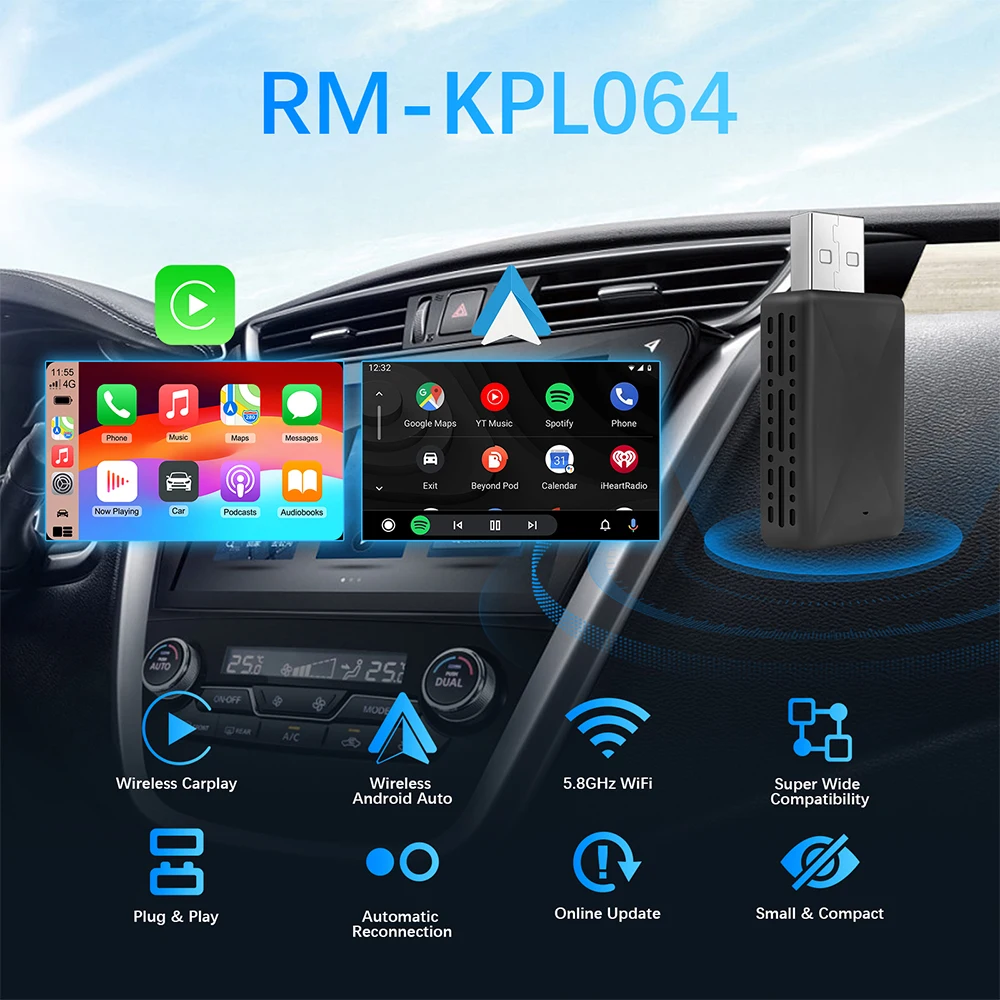 Portable Carplay Android Auto System Wireless Smart Box Car Universal USB Carplay Android Auto Dongle Wireless Adapter