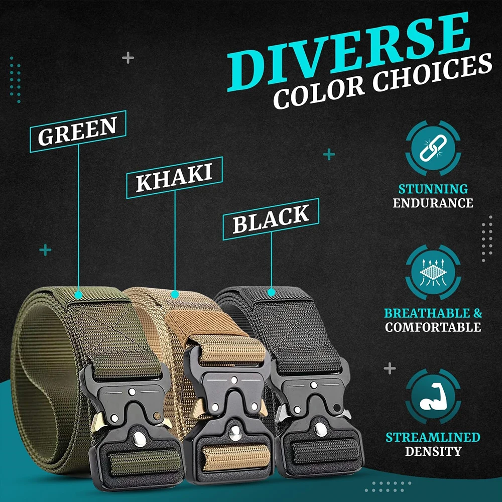 Adjustable Training Tactical Belts Work Hiking Riggers Web Nylon Waistband Belt with Quick Release Metal Buckle