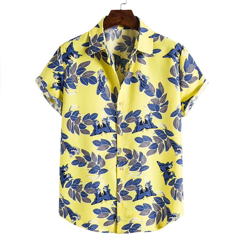 Camisa Vintage Hawaiana de manga corta para hombre,cam #XQ15 YELLOW 